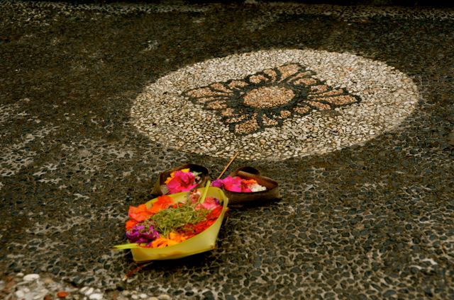 Balinese Offerings with Medallion in Jinbaran