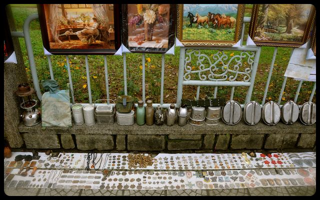 Dog Tags for Sale in Hue, Vietnam canteens, war medals and dog tags for sale on Vietnam sidewalk