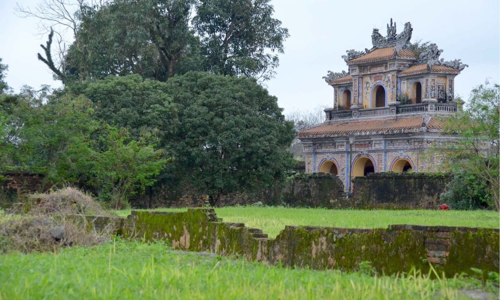 An Imperial City structure in Hue, Vietnam shows signs of war.