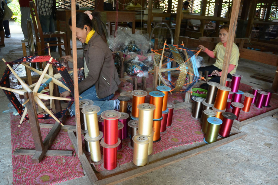 spools of silk thread weaving Cambodia