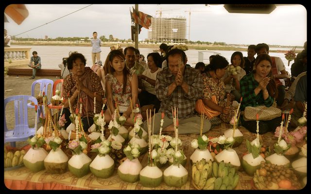 Buddhist Prayer at Phnom Penh Riverside