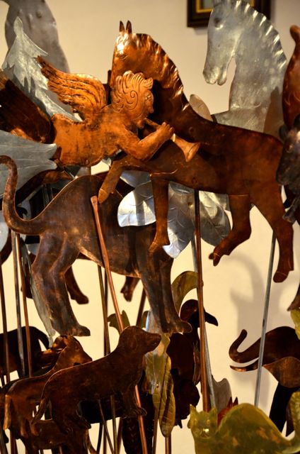 A coppersmith's copper figurines in Oberammergau Germany.