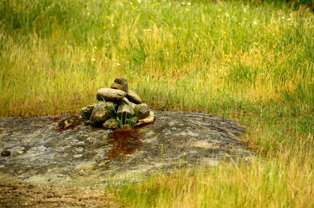 One of many makeshift rock towers created by hikers.