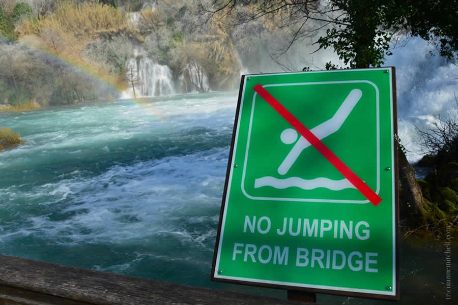 Krka National Park Croatia no jumping from bridge sign