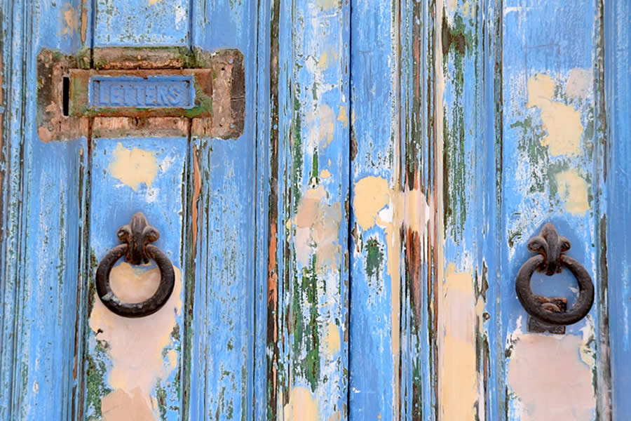 Valletta weathered blue door letter slot