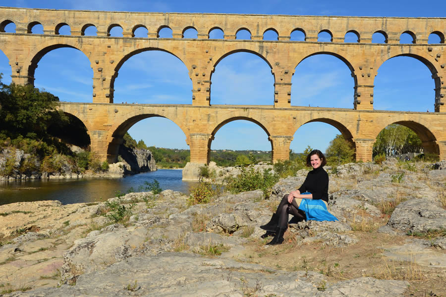 Sitting near the Pont du Gard.
