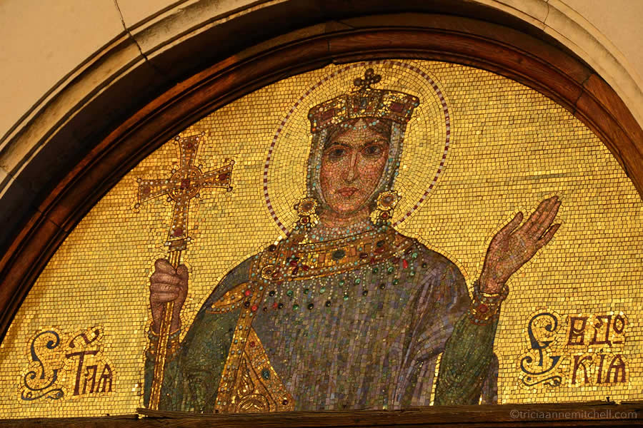 Golden mosaic on the Alexander Nevsky Cathedral in Sofia, Bulgaria.
