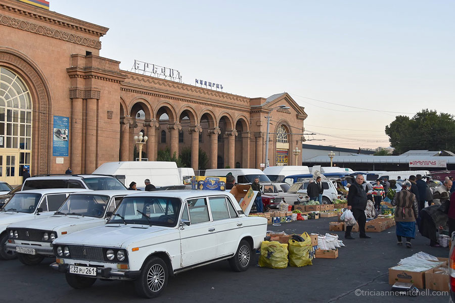 An impromptu produce market in front o the Yerevan Train Station in Armenia.